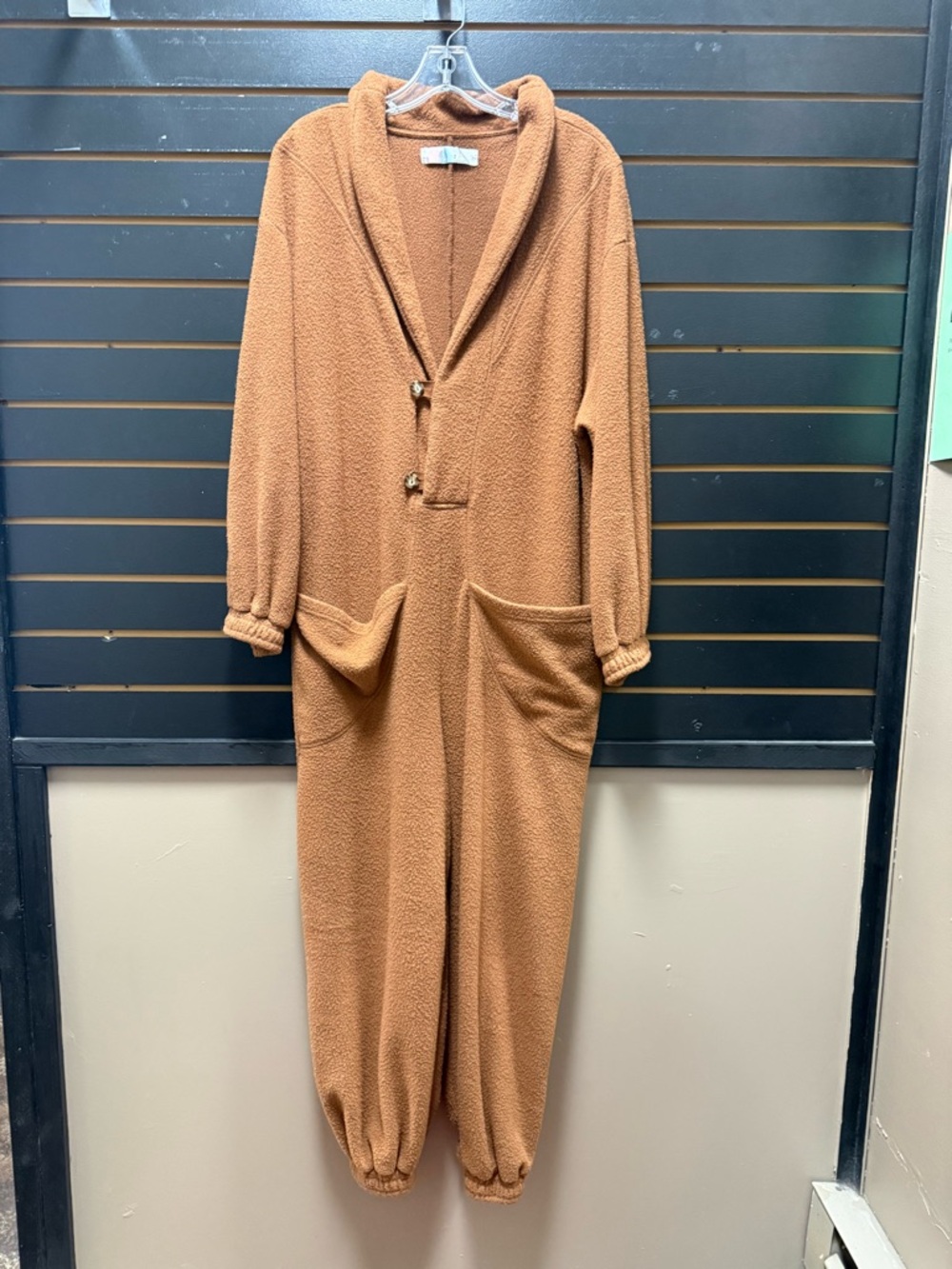 FP Beach Free People Sherpa Fleece Jumpsuit Oversized Brown Medium